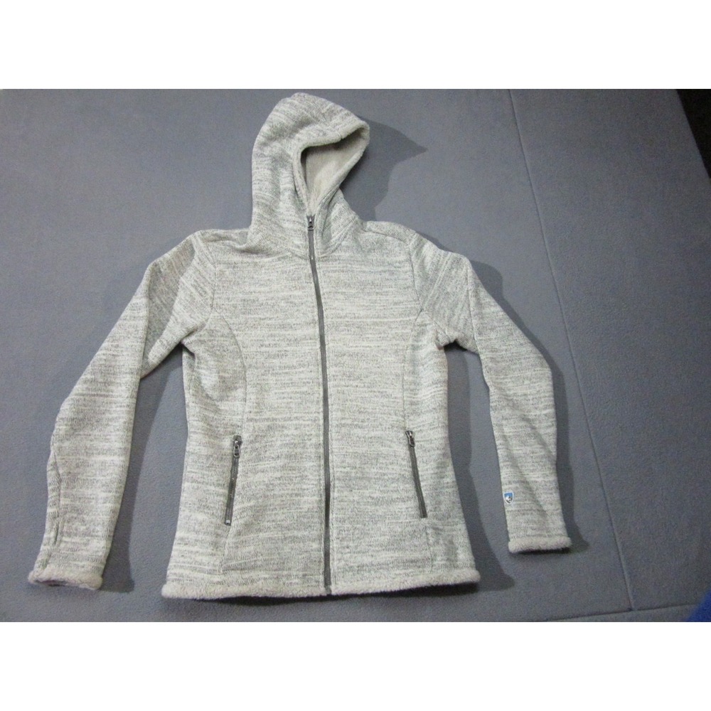 Kuhl Jacket Womens Medium Gray Full Zip Sherpa Lined Thumbholes Hooded Outdoor